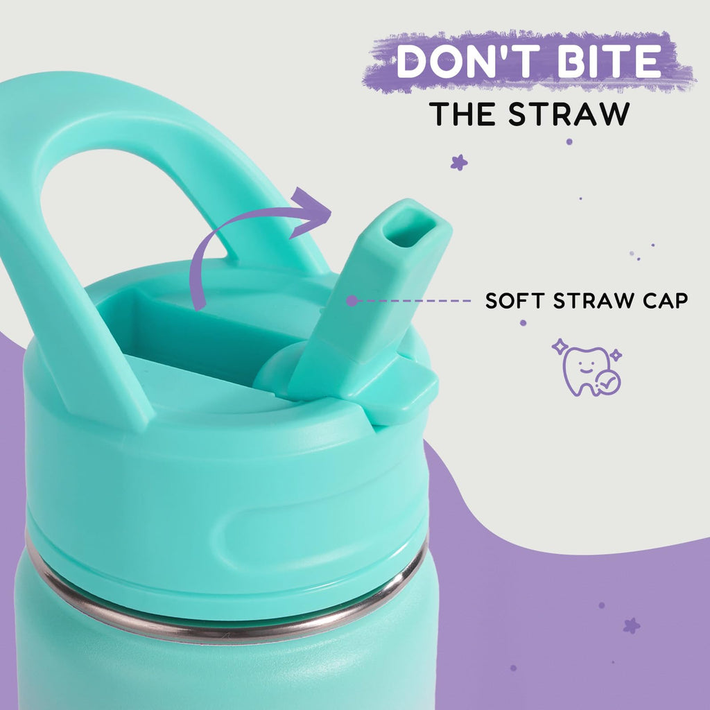 Fijinhom 12oz Kids Water Bottle for School, Toddler Bottles with Straws, Stainless Steel Vacuum Insulated Water Bottle for Boys&Girls, Leak-Proof, BPA-Free, Purple