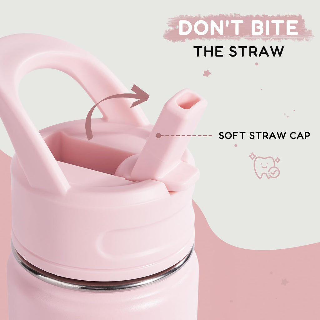 Fijinhom 12oz Kids Water Bottle for School, Toddler Bottles with Straws, Stainless Steel Vacuum Insulated Water Bottle for Boys&Girls, Leak-Proof, BPA-Free, Purple