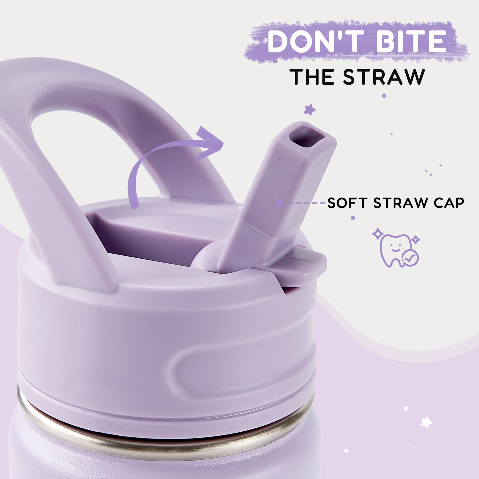 Fijinhom 12oz Kids Water Bottle for School, Toddler Bottles with Straws, Stainless Steel Vacuum Insulated Water Bottle for Boys&Girls, Leak-Proof, BPA-Free, Purple