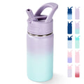 Fijinhom 12oz Kids Water Bottle for School, Toddler Bottles with Straws, Stainless Steel Vacuum Insulated Water Bottle for Boys&Girls, Leak-Proof, BPA-Free, Purple