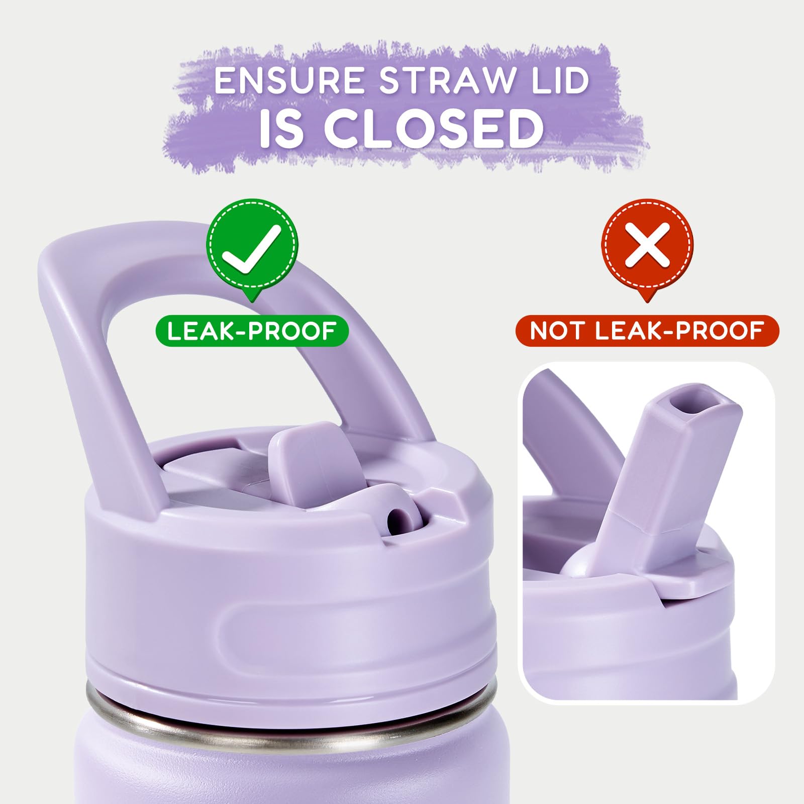 Fijinhom 12oz Kids Water Bottle for School, Toddler Bottles with Straws, Stainless Steel Vacuum Insulated Water Bottle for Boys&Girls, Leak-Proof, BPA-Free, Purple