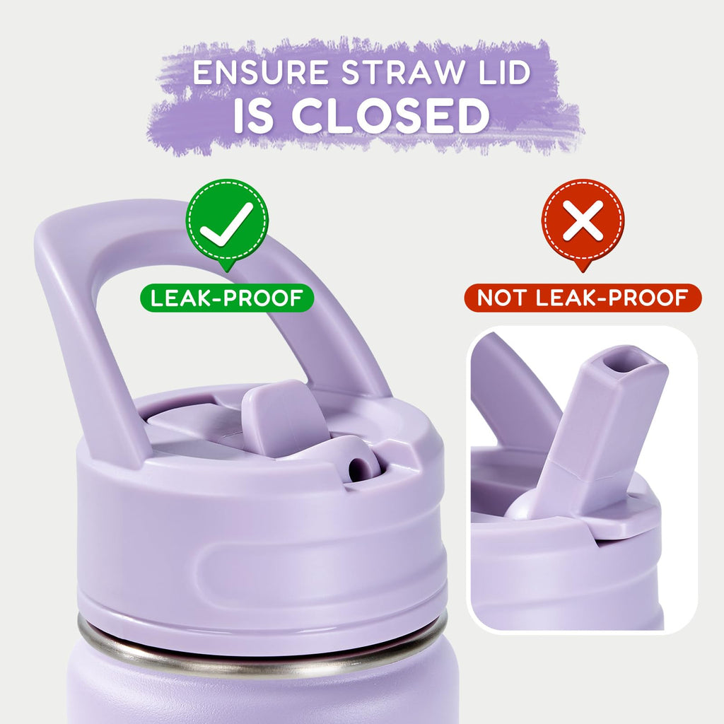 Fijinhom 12oz Kids Water Bottle for School, Toddler Bottles with Straws, Stainless Steel Vacuum Insulated Water Bottle for Boys&Girls, Leak-Proof, BPA-Free, Purple