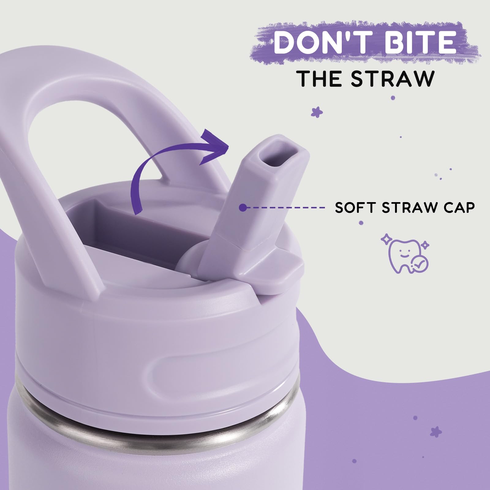 Fijinhom 12oz Kids Water Bottle for School, Toddler Bottles with Straws, Stainless Steel Vacuum Insulated Water Bottle for Boys&Girls, Leak-Proof, BPA-Free, Purple