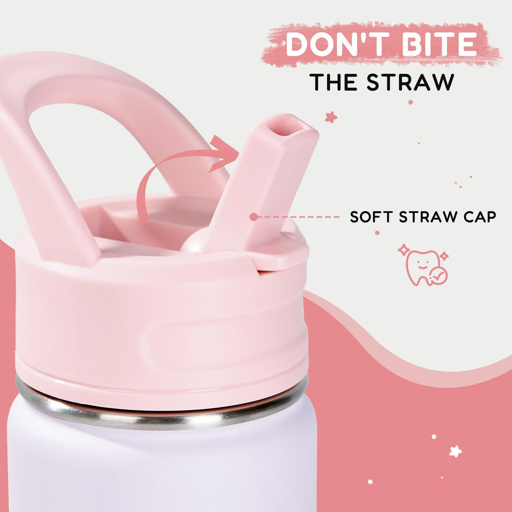 Fijinhom 12oz Kids Water Bottle for School, Toddler Bottles with Straws, Stainless Steel Vacuum Insulated Water Bottle for Boys&Girls, Leak-Proof, BPA-Free, Purple