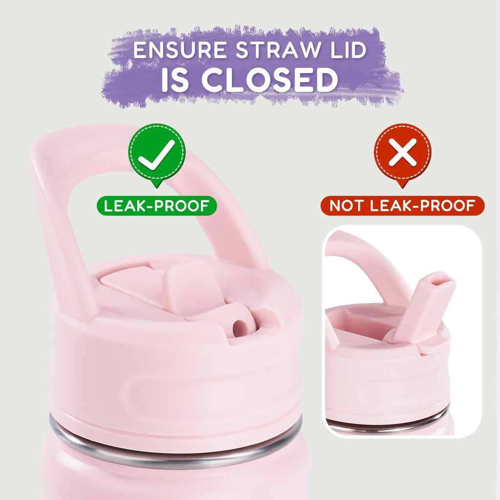 Fijinhom 12oz Kids Water Bottle for School, Toddler Bottles with Straws, Stainless Steel Vacuum Insulated Water Bottle for Boys&Girls, Leak-Proof, BPA-Free, Purple