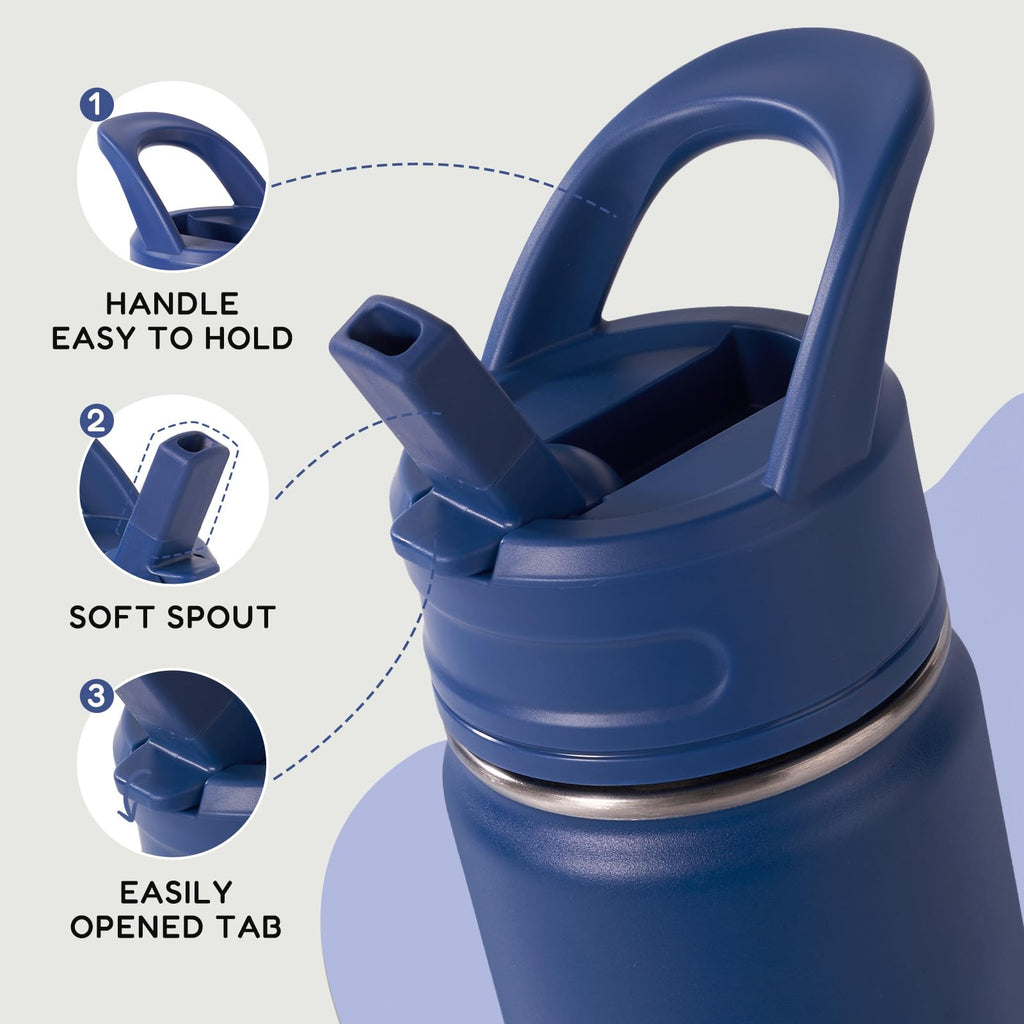 Fijinhom 12oz Kids Water Bottle for School, Toddler Bottles with Straws, Stainless Steel Vacuum Insulated Water Bottle for Boys&Girls, Leak-Proof, BPA-Free, Purple