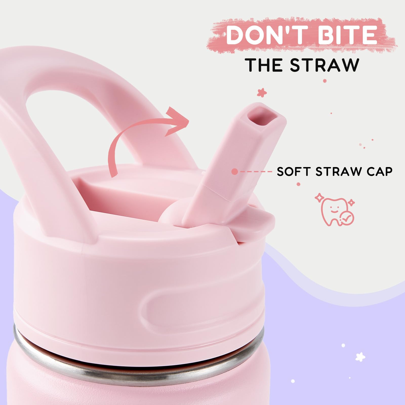 Fijinhom 12oz Kids Water Bottle for School, Toddler Bottles with Straws, Stainless Steel Vacuum Insulated Water Bottle for Boys&Girls, Leak-Proof, BPA-Free, Purple