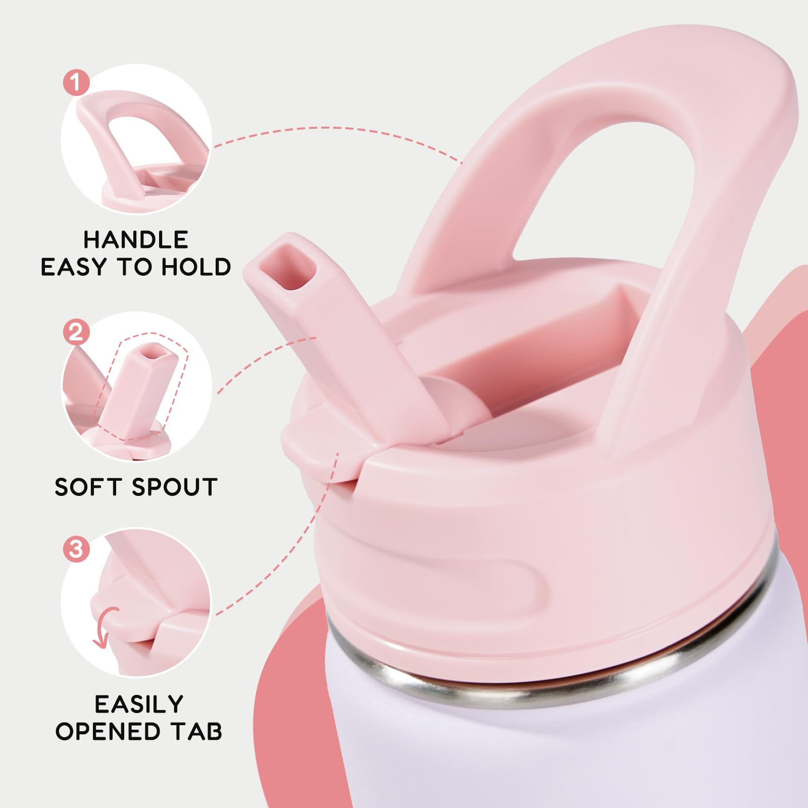 Fijinhom 12oz Kids Water Bottle for School, Toddler Bottles with Straws, Stainless Steel Vacuum Insulated Water Bottle for Boys&Girls, Leak-Proof, BPA-Free, Purple