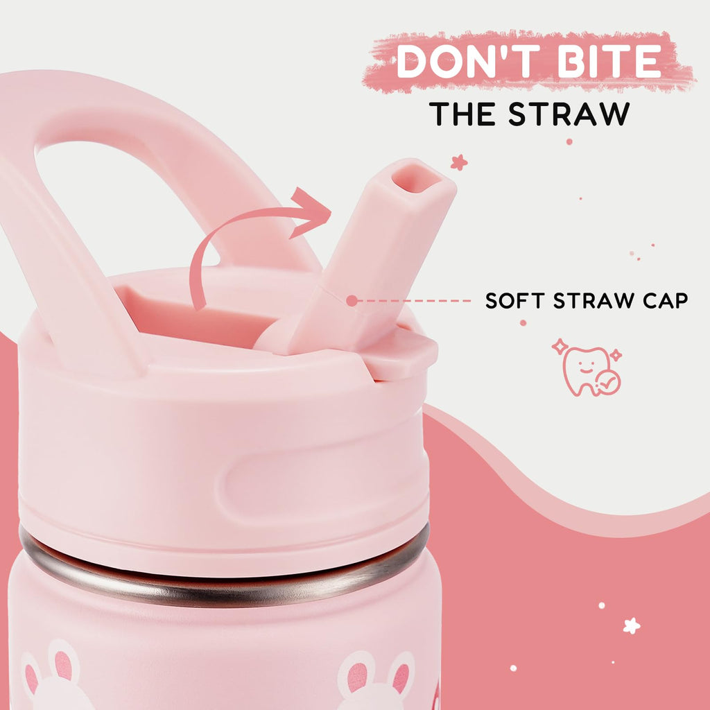 Fijinhom 12oz Kids Water Bottle for School, Toddler Bottles with Straws, Stainless Steel Vacuum Insulated Water Bottle for Boys&Girls, Leak-Proof, BPA-Free, Purple