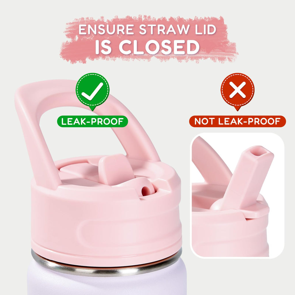 Fijinhom 12oz Kids Water Bottle for School, Toddler Bottles with Straws, Stainless Steel Vacuum Insulated Water Bottle for Boys&Girls, Leak-Proof, BPA-Free, Purple