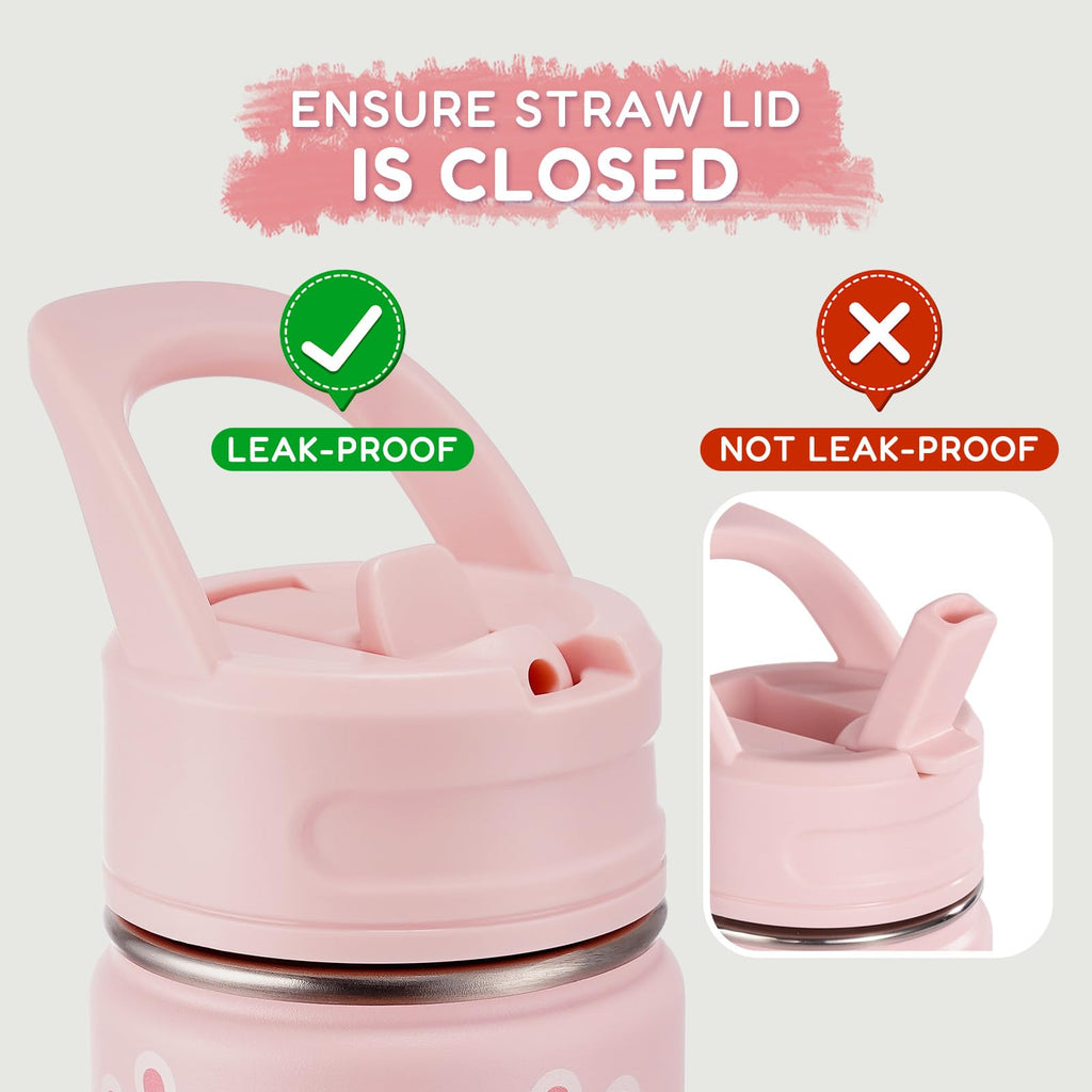 Fijinhom 12oz Kids Water Bottle for School, Toddler Bottles with Straws, Stainless Steel Vacuum Insulated Water Bottle for Boys&Girls, Leak-Proof, BPA-Free, Purple