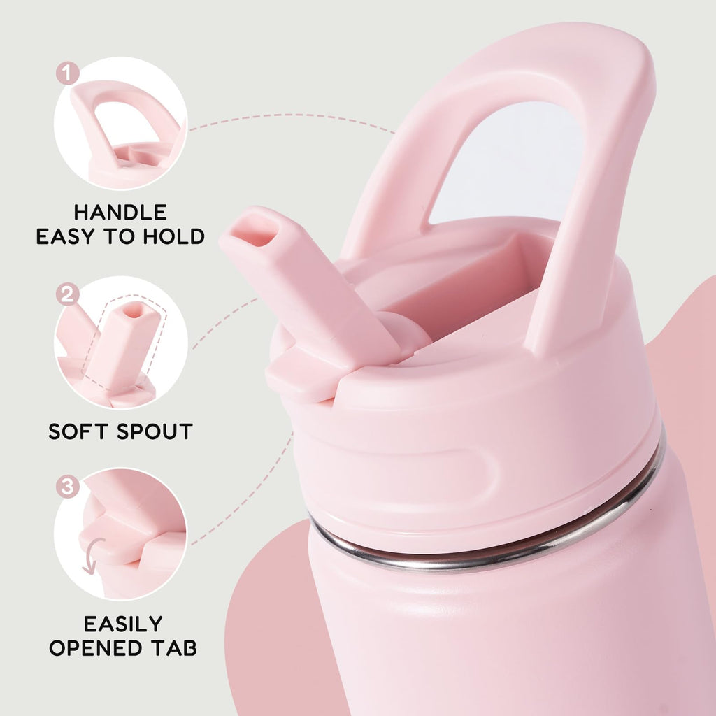 Fijinhom 12oz Kids Water Bottle for School, Toddler Bottles with Straws, Stainless Steel Vacuum Insulated Water Bottle for Boys&Girls, Leak-Proof, BPA-Free, Purple