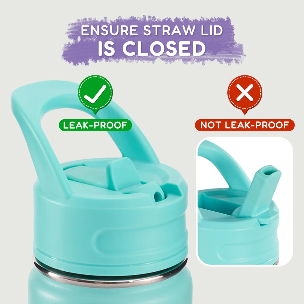 Fijinhom 12oz Kids Water Bottle for School, Toddler Bottles with Straws, Stainless Steel Vacuum Insulated Water Bottle for Boys&Girls, Leak-Proof, BPA-Free, Purple