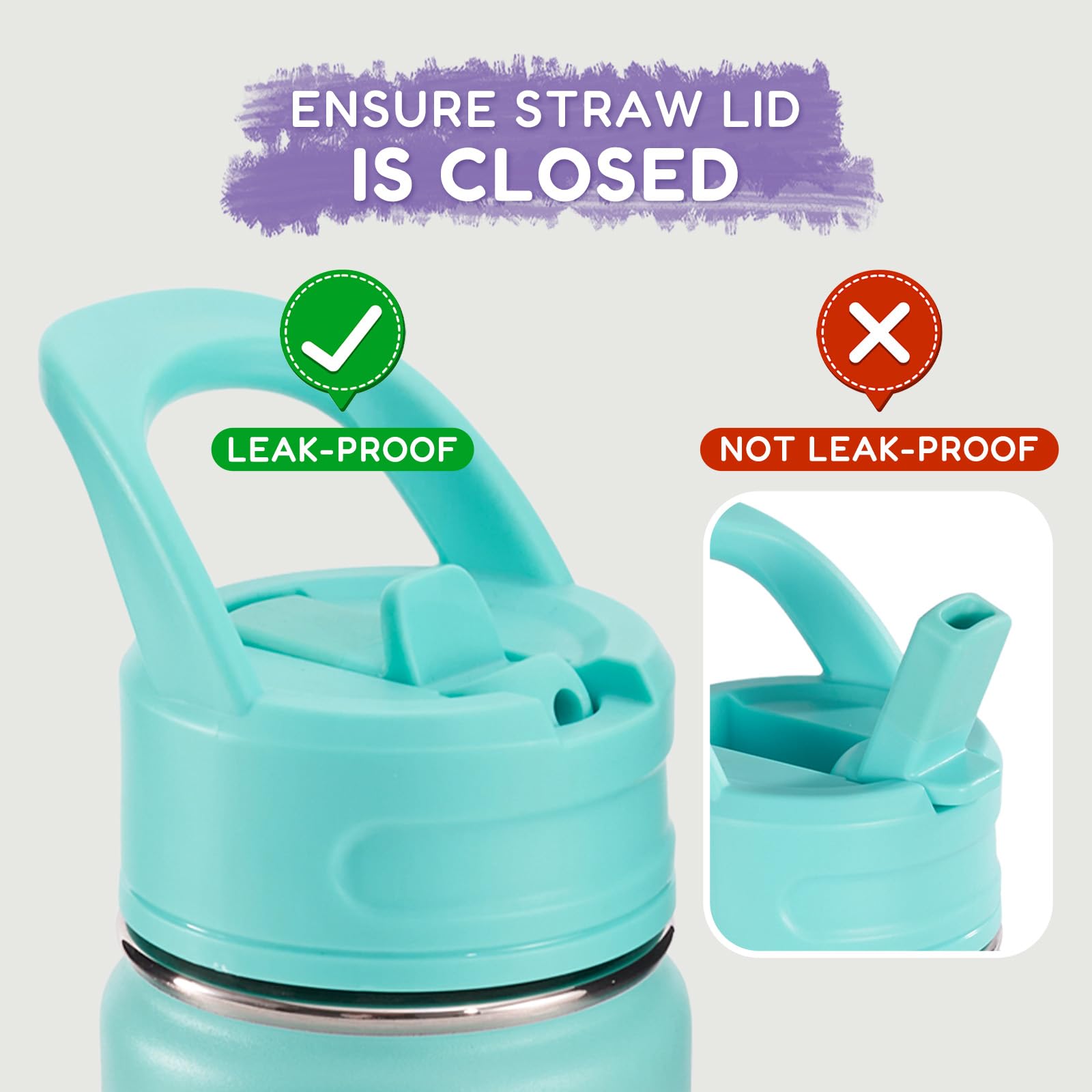 Fijinhom 12oz Kids Water Bottle for School, Toddler Bottles with Straws, Stainless Steel Vacuum Insulated Water Bottle for Boys&Girls, Leak-Proof, BPA-Free, Purple