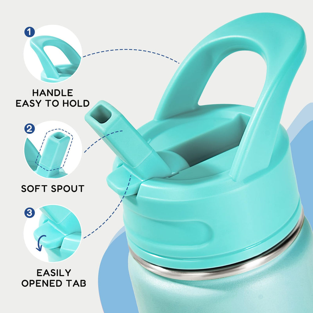 Fijinhom 12oz Kids Water Bottle for School, Toddler Bottles with Straws, Stainless Steel Vacuum Insulated Water Bottle for Boys&Girls, Leak-Proof, BPA-Free, Purple