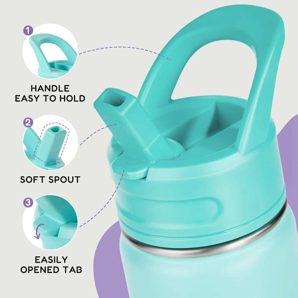 Fijinhom 12oz Kids Water Bottle for School, Toddler Bottles with Straws, Stainless Steel Vacuum Insulated Water Bottle for Boys&Girls, Leak-Proof, BPA-Free, Purple