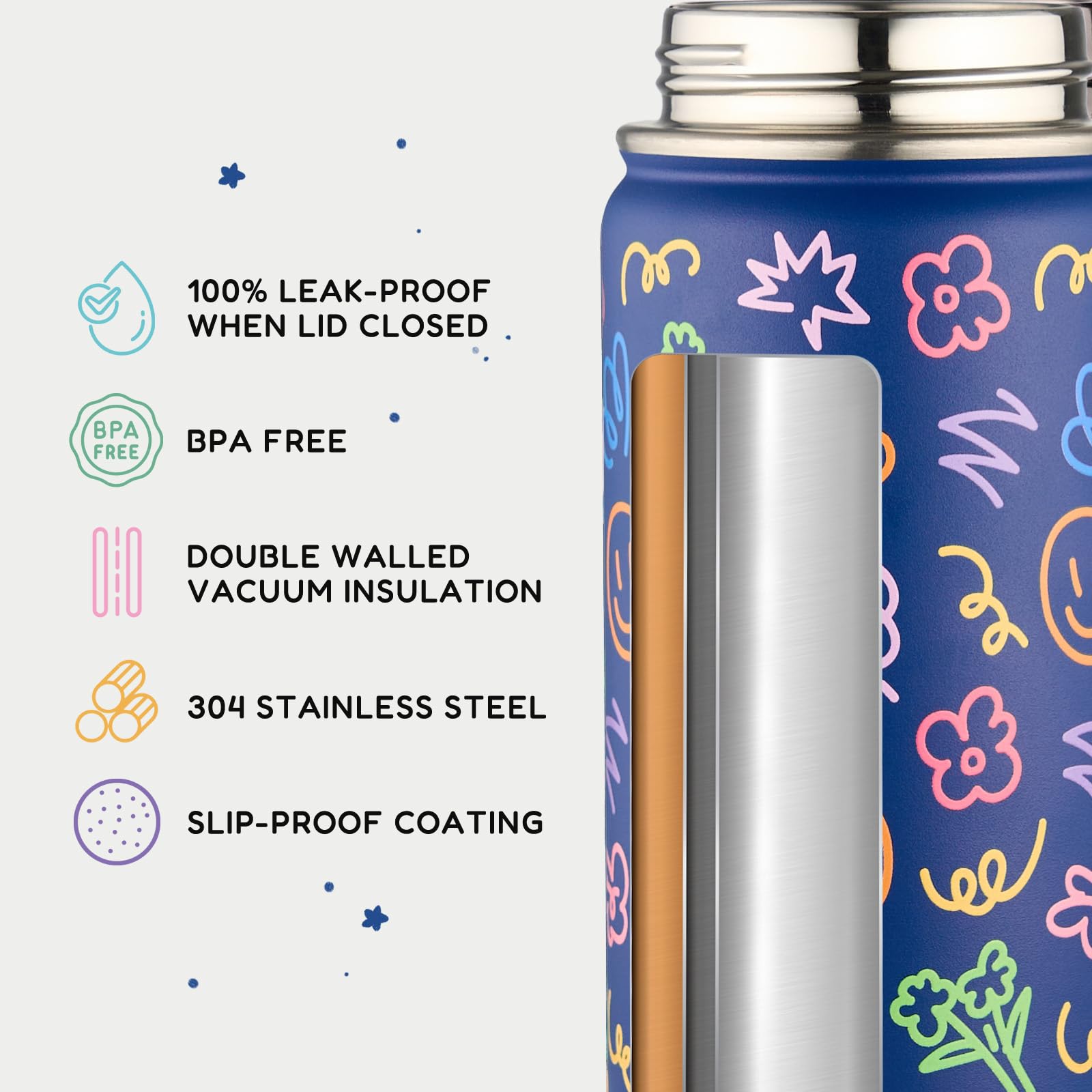 Fijinhom 12oz Kids Water Bottle for School, Toddler Bottles with Straws, Stainless Steel Vacuum Insulated Water Bottle for Boys&Girls, Leak-Proof, BPA-Free, Purple