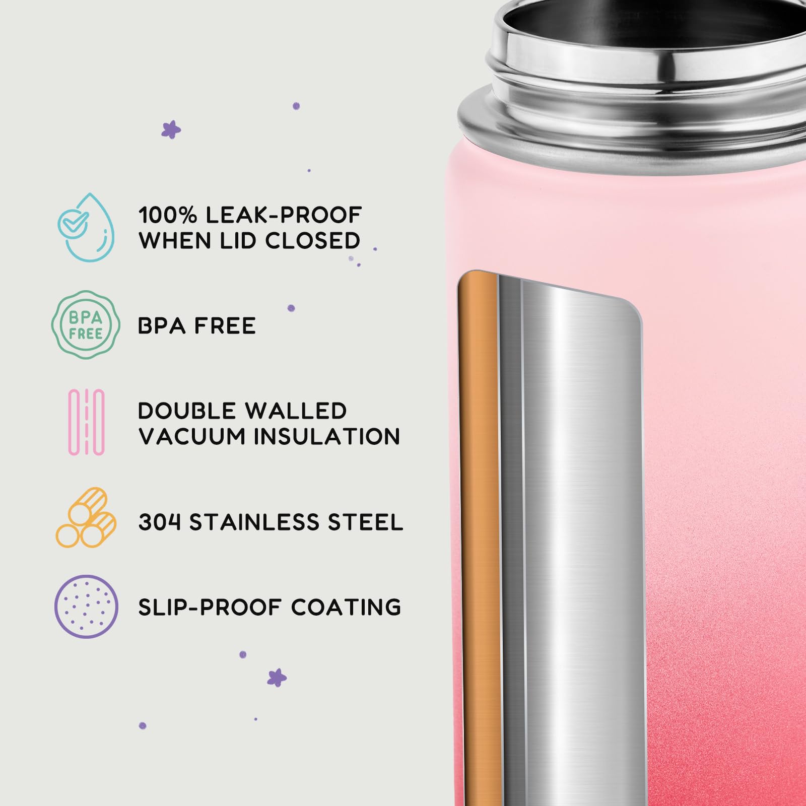 Fijinhom 12oz Kids Water Bottle for School, Toddler Bottles with Straws, Stainless Steel Vacuum Insulated Water Bottle for Boys&Girls, Leak-Proof, BPA-Free, Purple