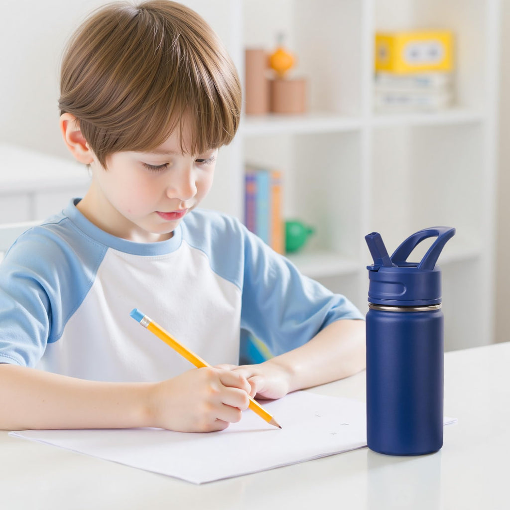 Fijinhom 12oz Kids Water Bottle for School, Toddler Bottles with Straws, Stainless Steel Vacuum Insulated Water Bottle for Boys&Girls, Leak-Proof, BPA-Free, Purple