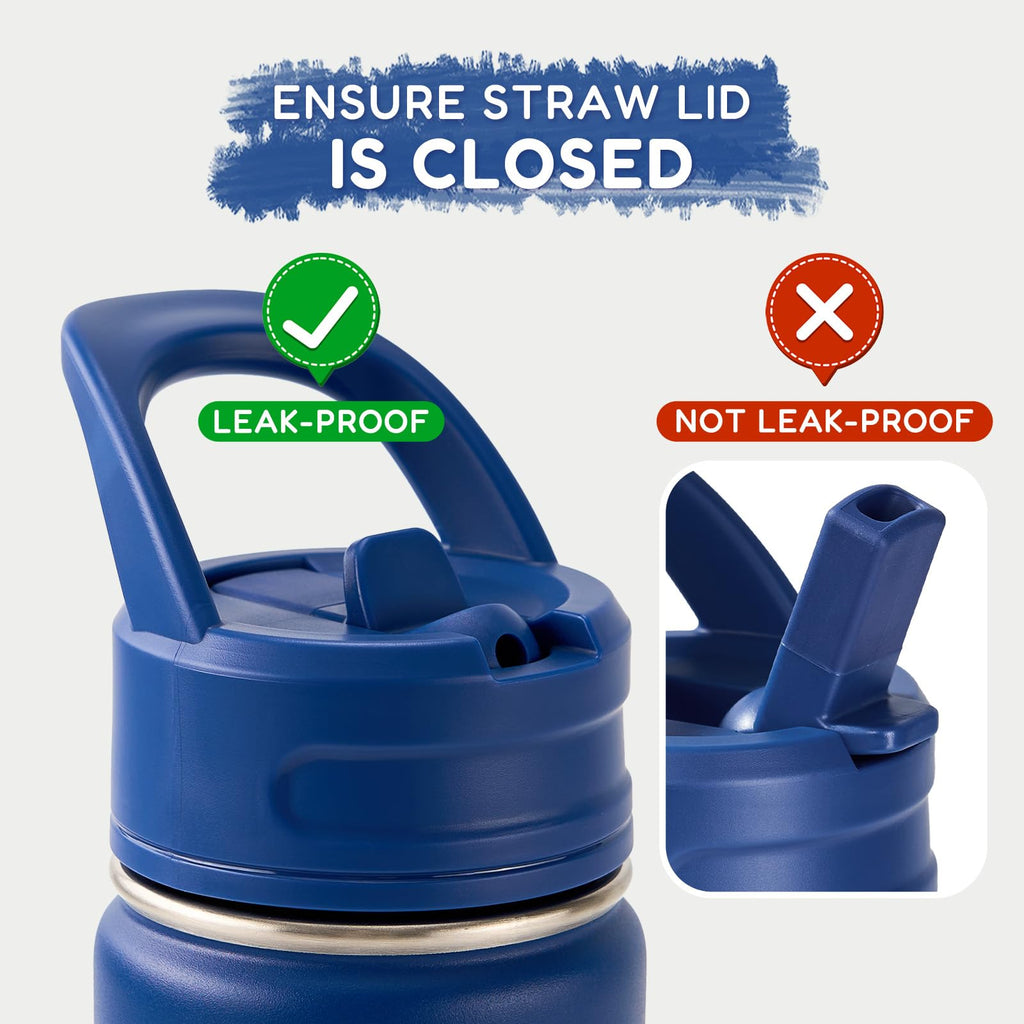 Fijinhom 12oz Kids Water Bottle for School, Toddler Bottles with Straws, Stainless Steel Vacuum Insulated Water Bottle for Boys&Girls, Leak-Proof, BPA-Free, Purple