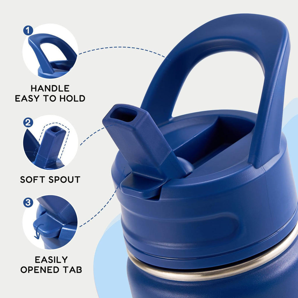 Fijinhom 12oz Kids Water Bottle for School, Toddler Bottles with Straws, Stainless Steel Vacuum Insulated Water Bottle for Boys&Girls, Leak-Proof, BPA-Free, Purple