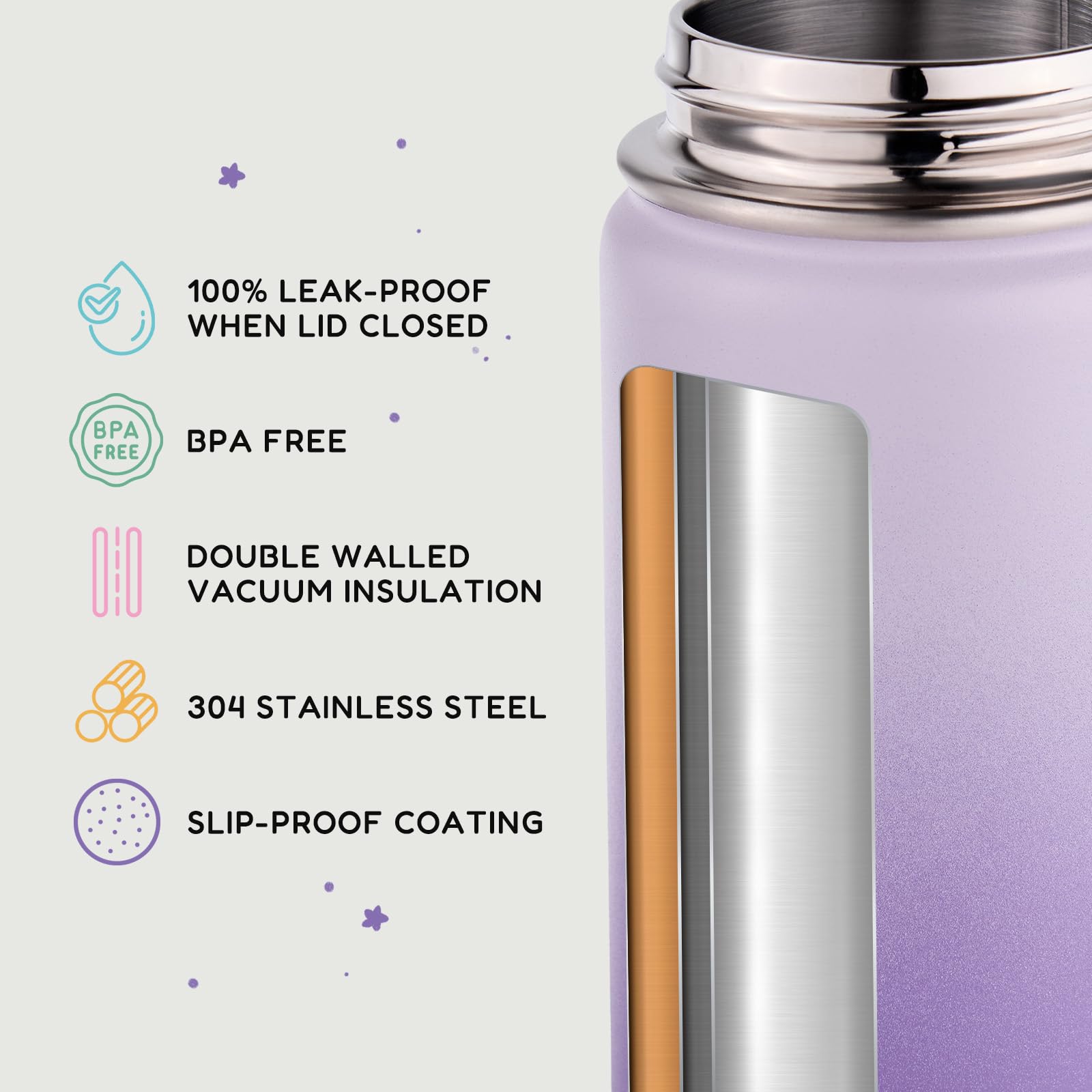 Fijinhom 12oz Kids Water Bottle for School, Toddler Bottles with Straws, Stainless Steel Vacuum Insulated Water Bottle for Boys&Girls, Leak-Proof, BPA-Free, Purple