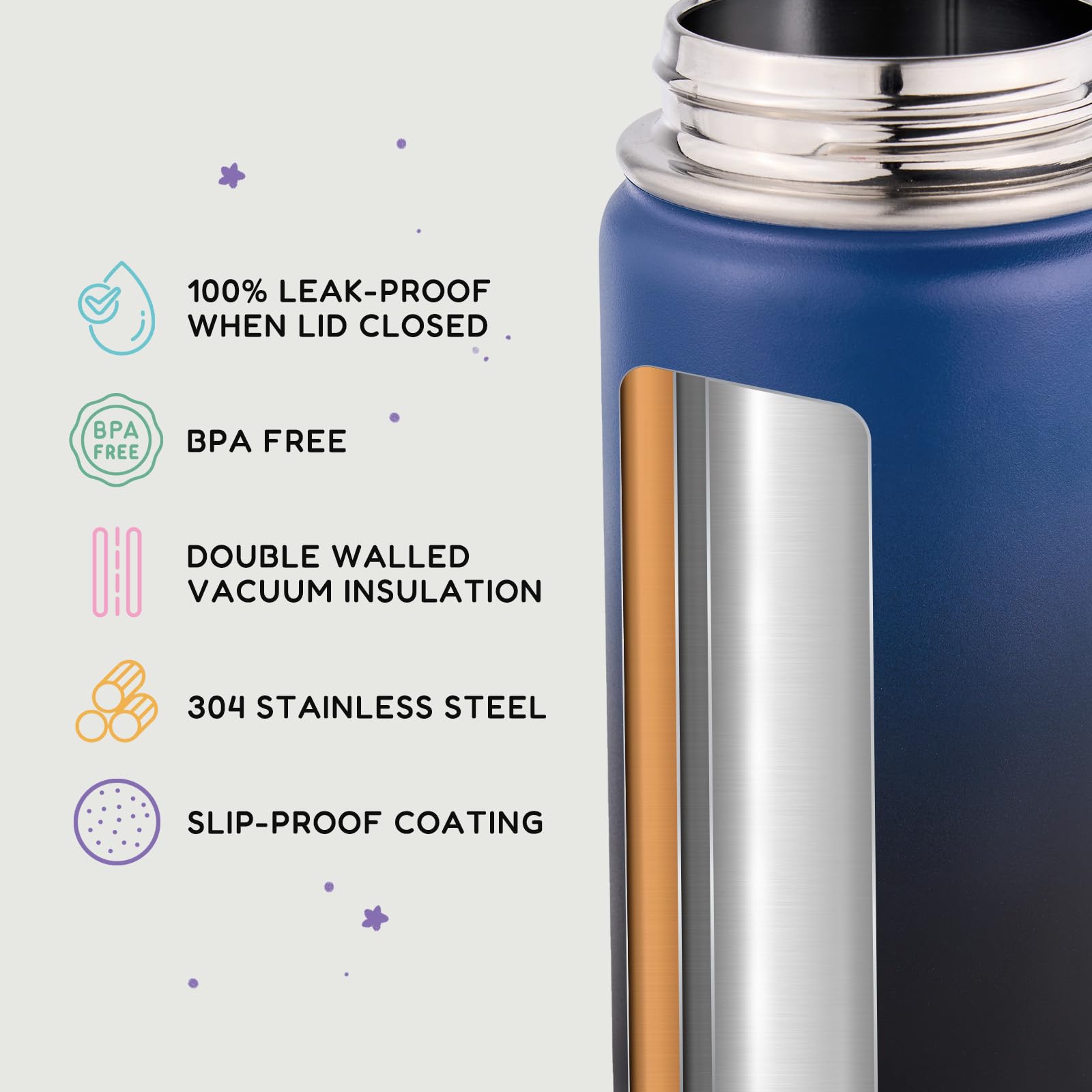 Fijinhom 12oz Kids Water Bottle for School, Toddler Bottles with Straws, Stainless Steel Vacuum Insulated Water Bottle for Boys&Girls, Leak-Proof, BPA-Free, Purple